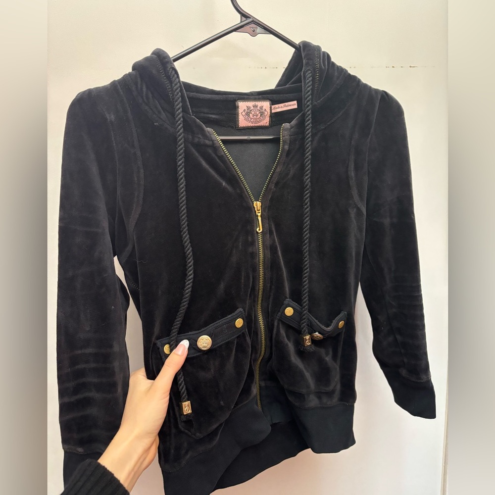 Juicy Couture Size P / XS Zip Up Hoodie Y2K black gold cotton $125